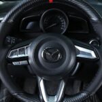 MAXDOOL Red Steering Wheel Cover Sticker Sequins Frame Trim for Mazda 3, 6, CX-5, CX-9 Interior Accessories (Carbon Fiber)