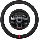 K LAKEY Suede Steering Wheel Cover,Compatible with Audi A3 A4 A5 A6 A8 R8 RS7 S3 S5 S6 S8 SQ5 TT Q7 Suede Leather Sport Non-Slip Wheel Cover Car Interior Accessories 15 inch for Man and Women