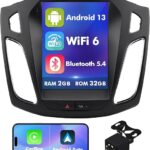 10.4 Inch IPS Touchscreen Android 12 Car Stereo for Ford Focus with Wireless CarPlay & Android Auto 2+32GB Car Radio, Support GPS, WiFi 6, Bluetooth,5.4, FM, Backup Camera, SWC, Dual USB
