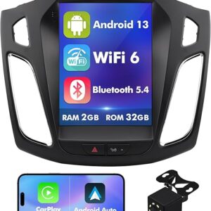 10.4 Inch IPS Touchscreen Android 12 Car Stereo for Ford Focus with Wireless CarPlay & Android Auto 2+32GB Car Radio, Support GPS, WiFi 6, Bluetooth,5.4, FM, Backup Camera, SWC, Dual USB