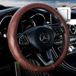 Red Rain Black Leather Steering Wheel Cover Cowhide Wheel Cover Genuine Leather Steering Wheel Cover Universal Size M / 15inch Fit Car/Auto/SUV (A-Black-M)