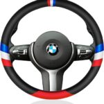 GOHI YANDA Car Steering Wheel Cove Sports Protector Non-Slip Leather Steering Wheel 15 Inch Universal M Color Compatible Set for BMW Three-Color Design