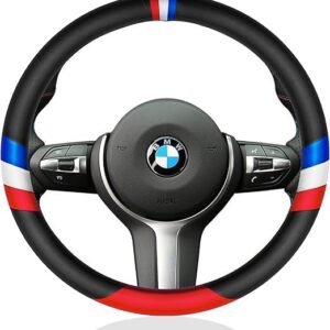 GOHI YANDA Car Steering Wheel Cove Sports Protector Non-Slip Leather Steering Wheel 15 Inch Universal M Color Compatible Set for BMW Three-Color Design