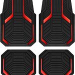 PIC AUTO Heavy Duty Rubber Floor Mats, Blue Aluminum Film Car Mats Set, Front and Rear Car Mats with Anti-Slip Backing, All Weather Protection, Trim-to-Fit for Automotive SUV, Sedan, Van